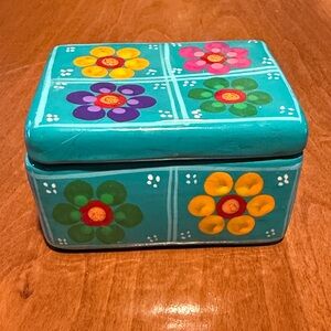 Colorful Terra Cotta Floral Trinket Box with lid